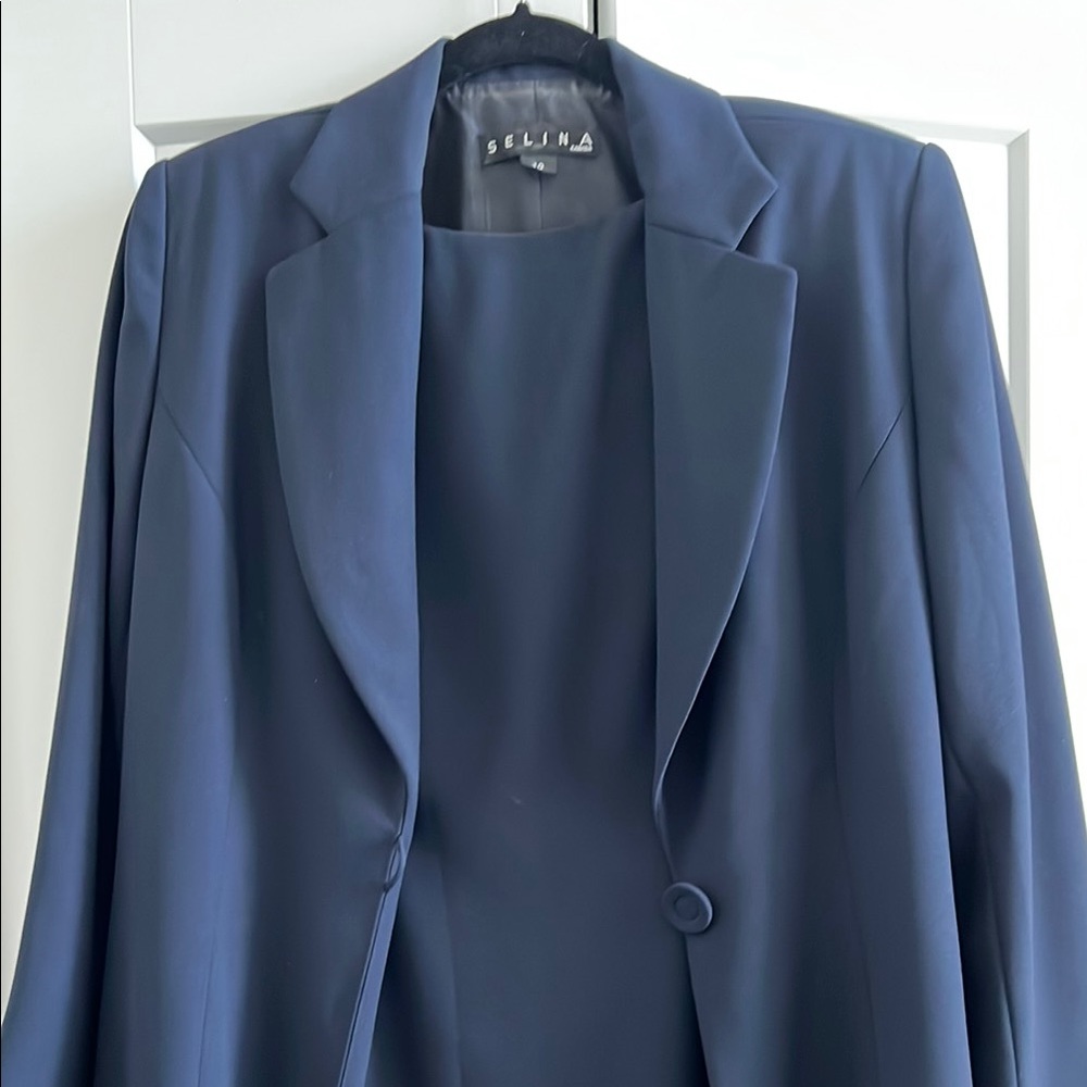 Elegant Selina Dark Navy Blue Blazer and Dress Set